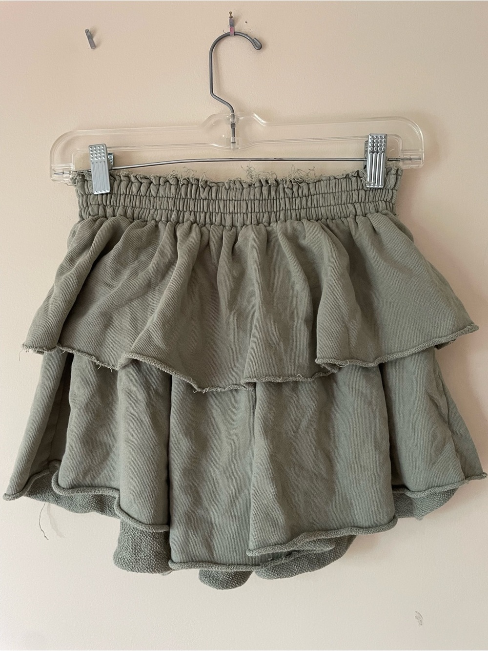 Aerie sage green Weekend Fleece Ruffle Mini Skirt